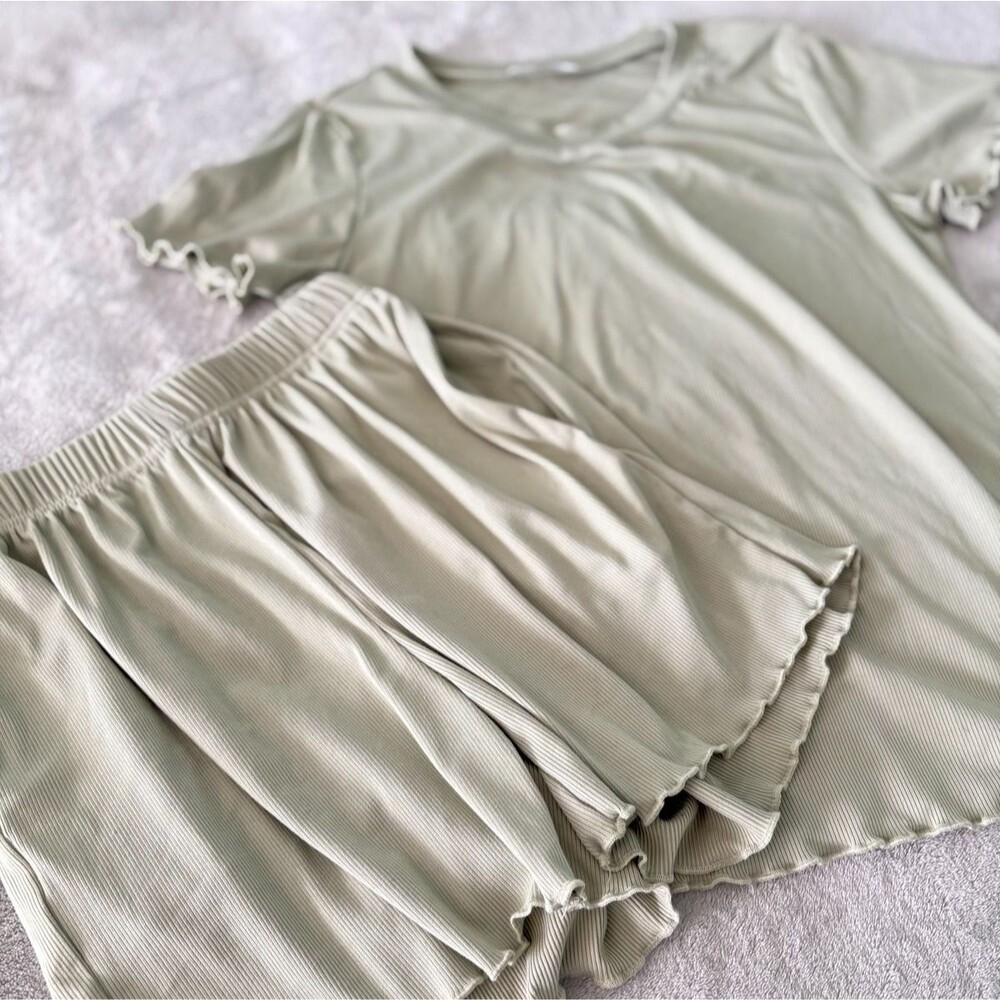 Ekouaer women's pajama lounge set sage green soft pockets ruffles teens bridal